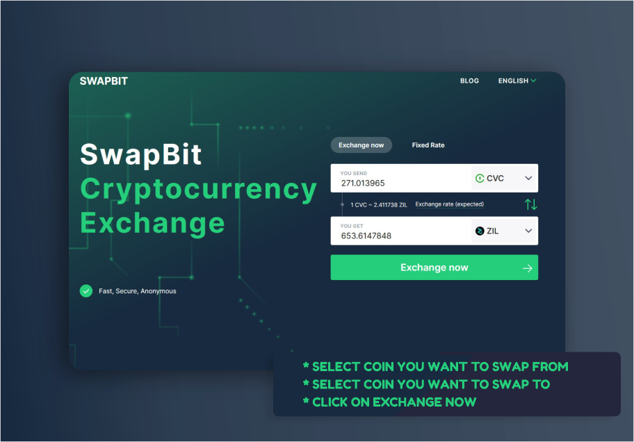 Swapbit.app home page swapping process.